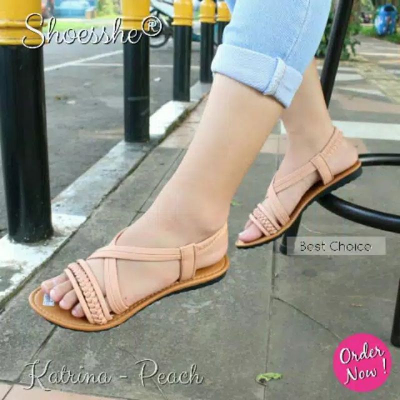 sandal teplek bertali karet wanita(Katrina peach)