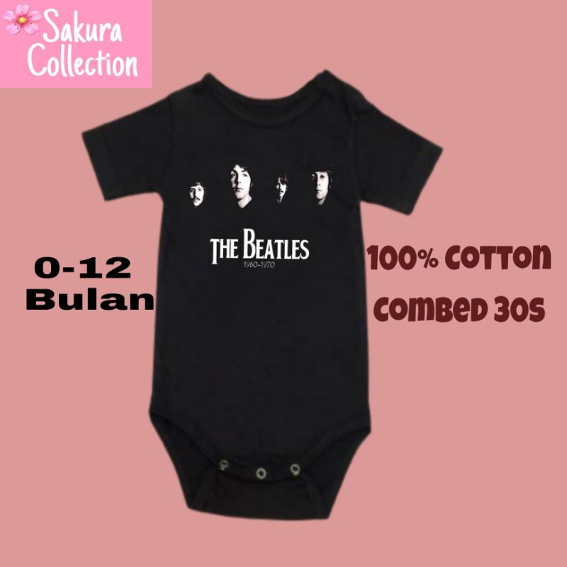 Kaos baju bayi jumper baby kids pendek band THE BEATLES 3 punk rock metal logo tulisan usia 0 1 2 3 4 5 6 7 8 9 10 11 12 bulan sampai umur 1 tahun adem jumpsuit babysuit romper bodysuit little anak kecil hitam laki laki perempuan unisex nyaman lembut