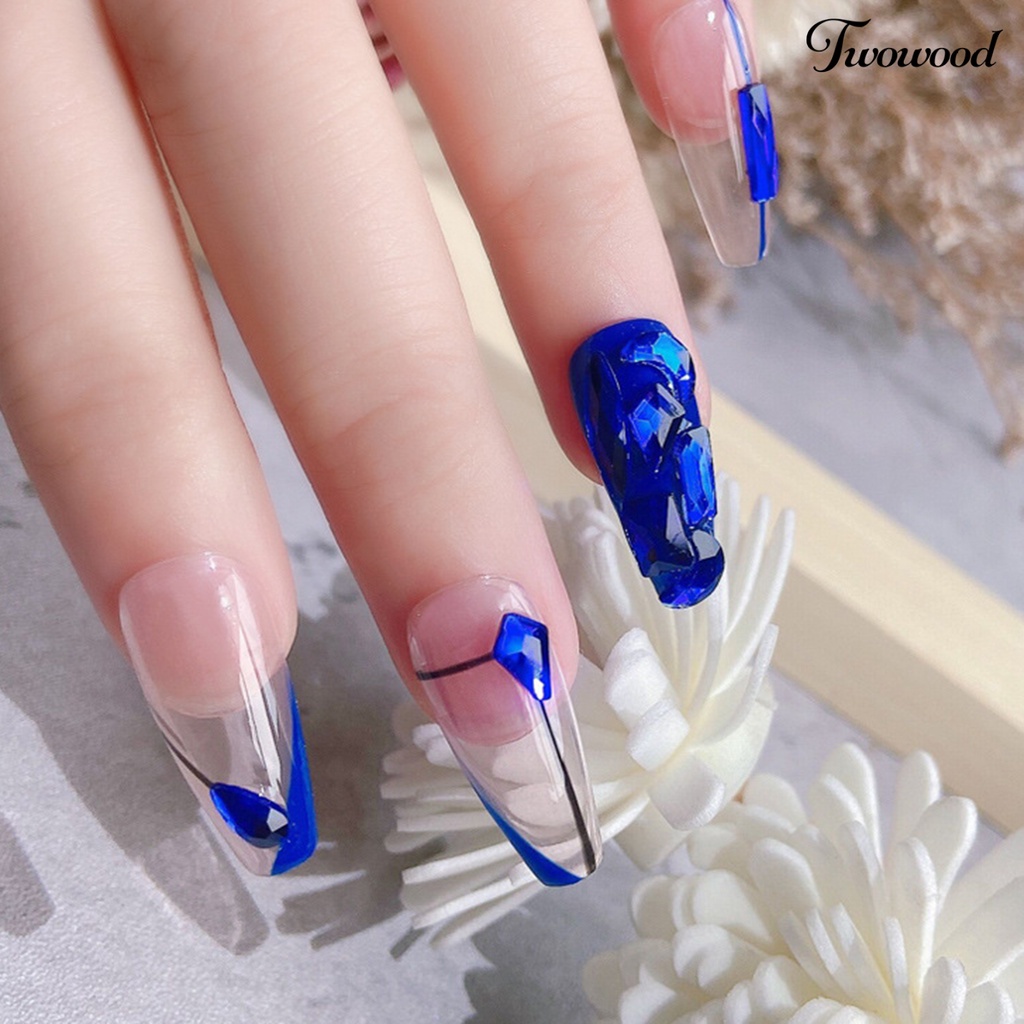 100pcs Stick Kristal Berlian Imitasi 3D Warna Biru Tua Untuk Dekorasi Nail Art