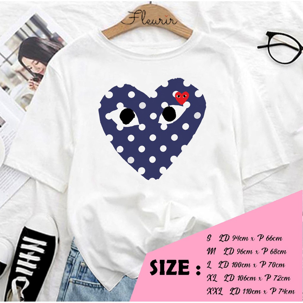 FLEURIR - KAOS CDG POLKADOT WANITA DEWASA LENGAN PENDEK TEE UNISEX PRIA