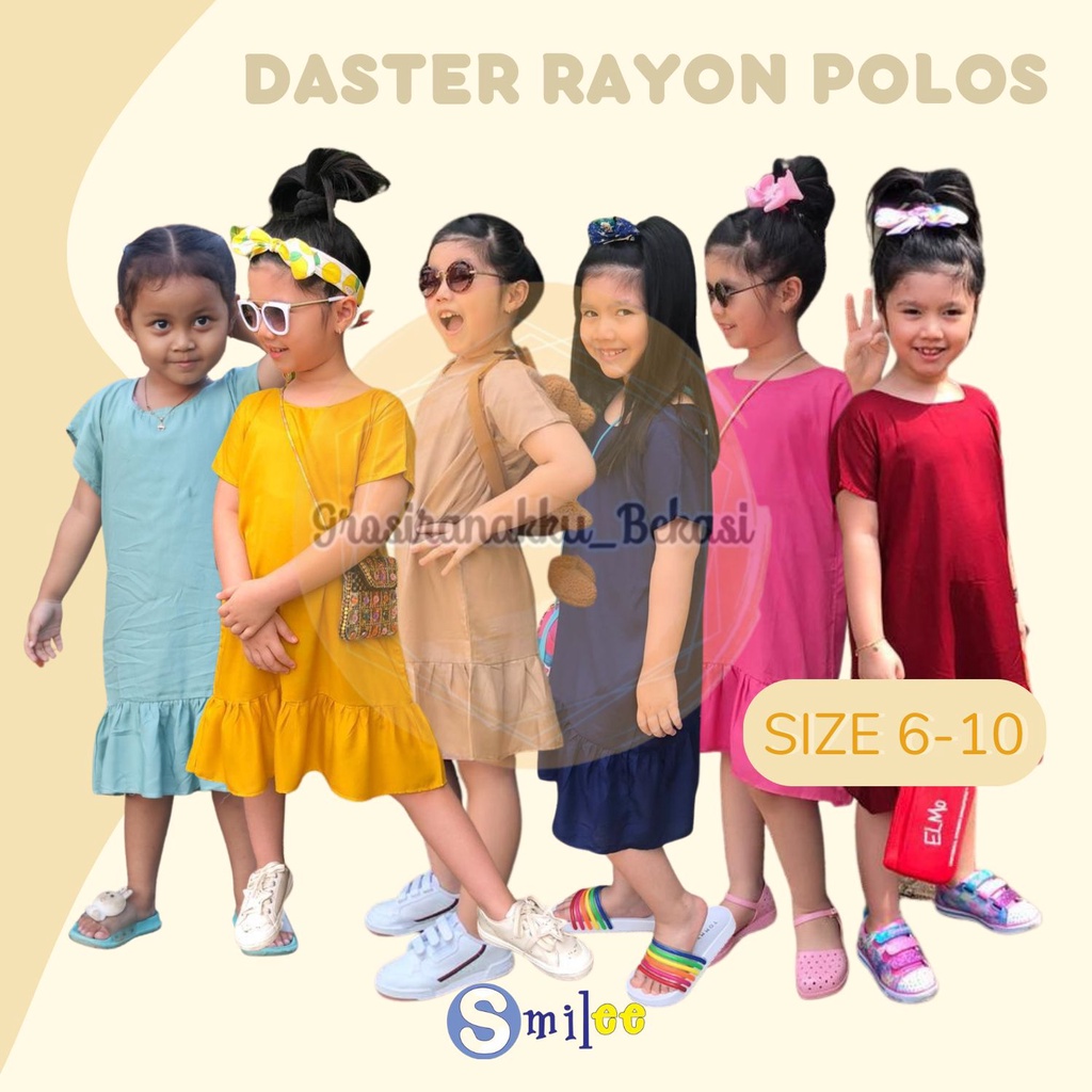 Daster Rayon Anak Polos Junior Mix Warna Size 6-10thn