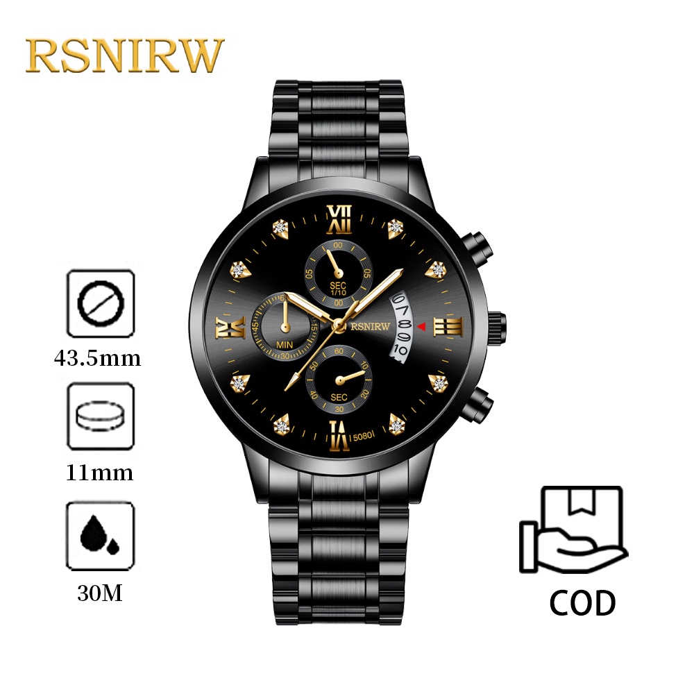 (Grosir Jam Tangan Pria)COD✔ Jam Tangan Pria RSNIRW Anti Air Original Luxury Metal Watch Kode 5080 T