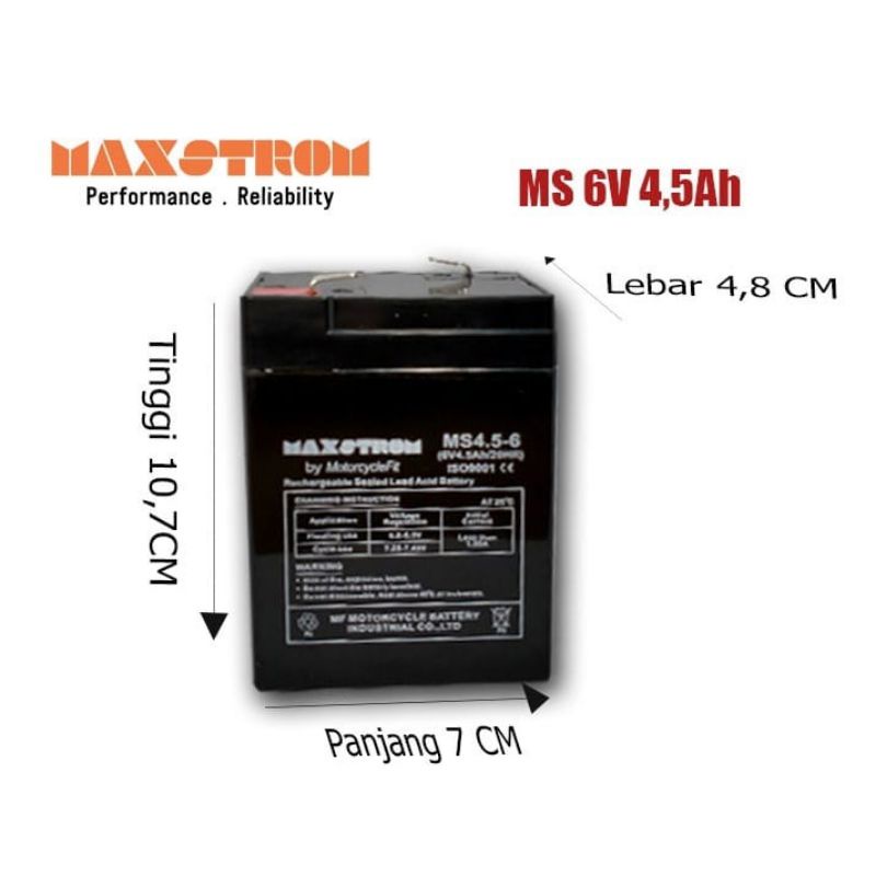 aki kering 6v 4.5ah / aki emergency /aki timbangan 6v4.5ah / aki kering VRLA MAXSTROM 6V4.5AH