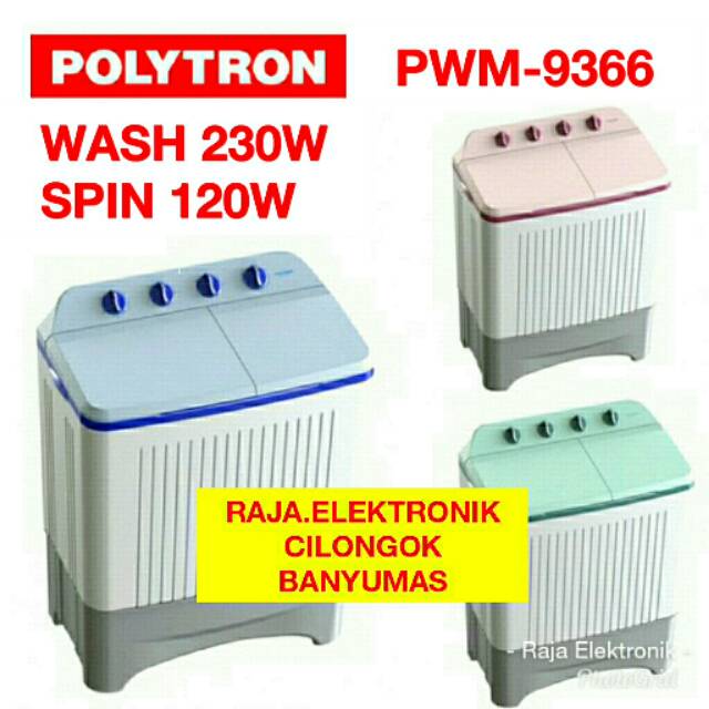 Mesin Cuci POLYTRON PWM-9366 Twin Tub Polytron 9Kg Mesin Cuci 9Kg Polytron PWM 9366 PWM9366