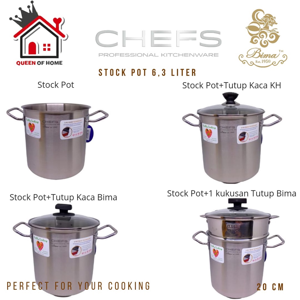 Jual Bima Chefs Stock Pot Cm Liter Ply Stainless Steel Panci Tinggi Induksi Bp