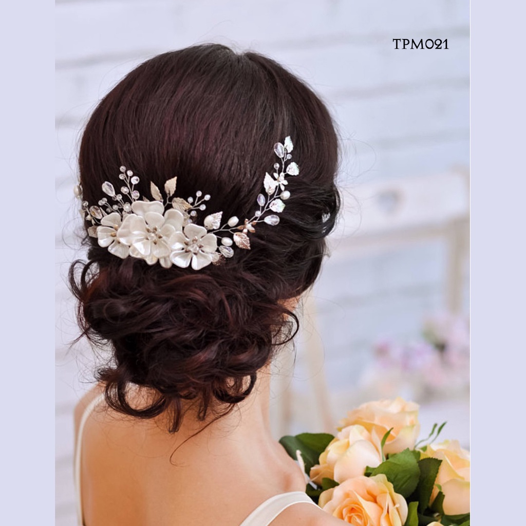 [SIAP KIRIM] AKSESORIS TIARA RAMBUT BUNGA PESTA DAUN SILVER PENGANTIN WANITA TPM021A