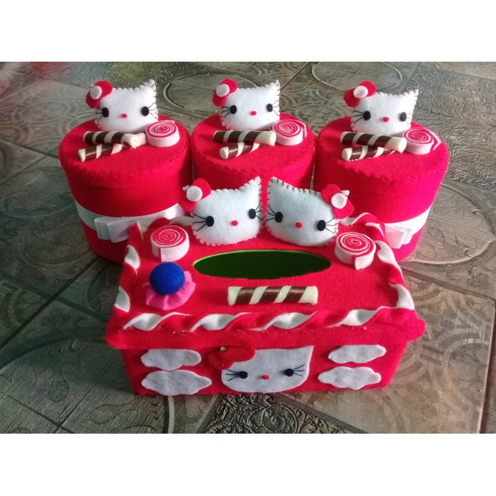 Set Toples Lebaran Hello Kitty Merah /Set Toples Flanel
