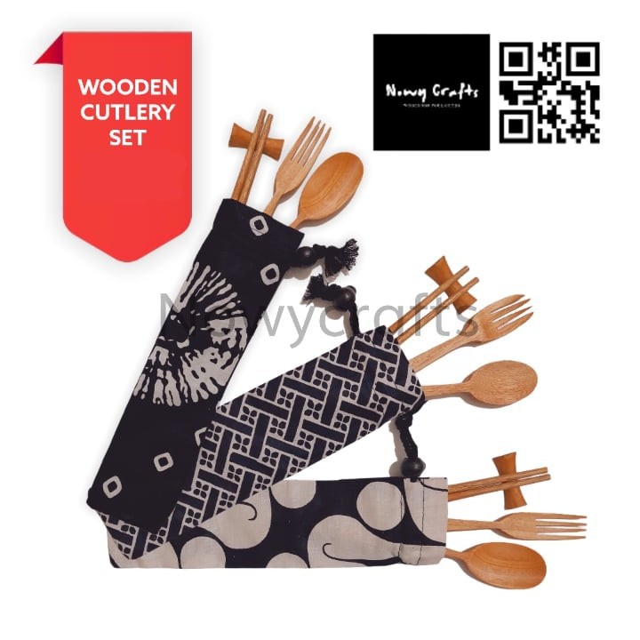 Wooden cutlery set / set alat makan kayu / sendok garpu mahoni / sumpit