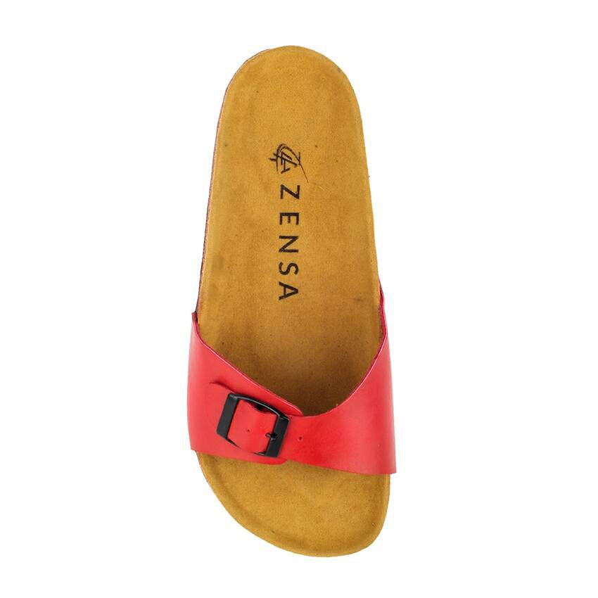 HESTIA RED | FORIND x Zensa | Sendal Jepit Tali Kulit Simpel Kayu Wanita/Women - Sandal Footwear