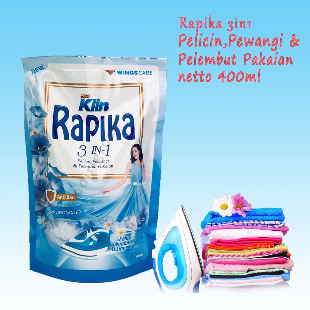 Pelicin,Pewangi&amp;pelembut pakaian *Rapika 3in1 * Sparkling water * 400ml