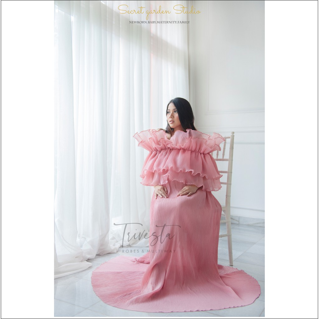 Trilogy Set Dusty Pink-Flower Endurance Coll -KIMONO ROBE PENGANTIN /RUFFLE /Penutup Dada / Kemben