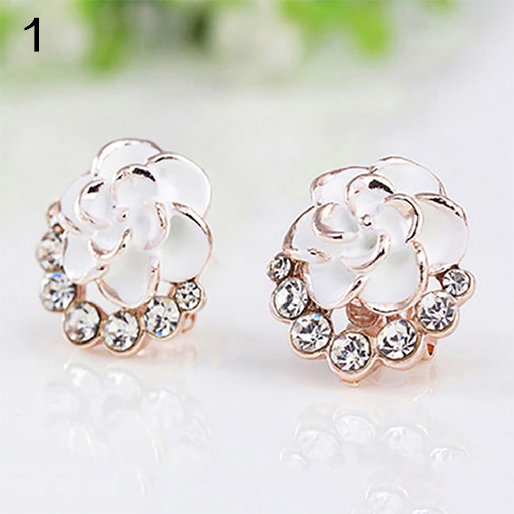 Hu Hu Hu Hu Hu Alat Bantu Pasang Kacamata♡ Anting Tusuk Motif Bunga Mawar Hias Berlian Imitasi Lucu Untuk Wanita
