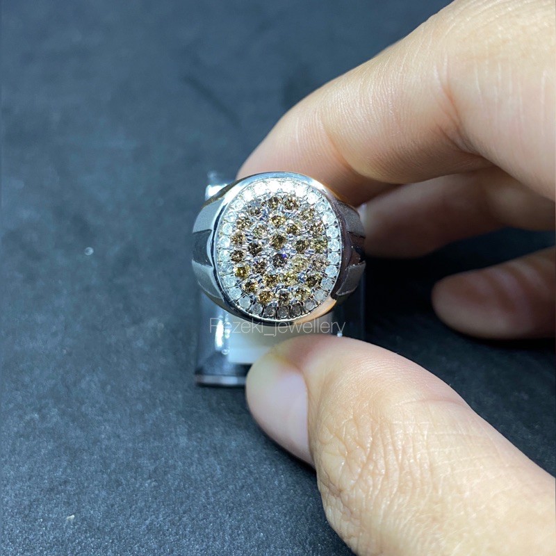 cincin silver pria laki cowonatural diamond fancy brown berlian asli