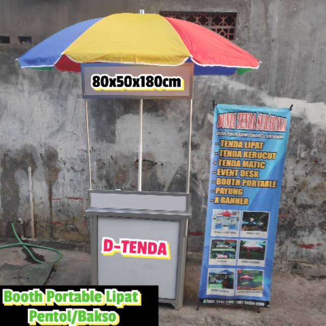 Paket Usaha Booth Lipat Pentol + Dandang Stainles + PayungTenda+ Alat X-Banner+ CetakBahan Waterproo