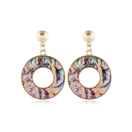 LRC Anting Tusuk Fashion Golden Shell Round Hollow Alloy Earrings A61240