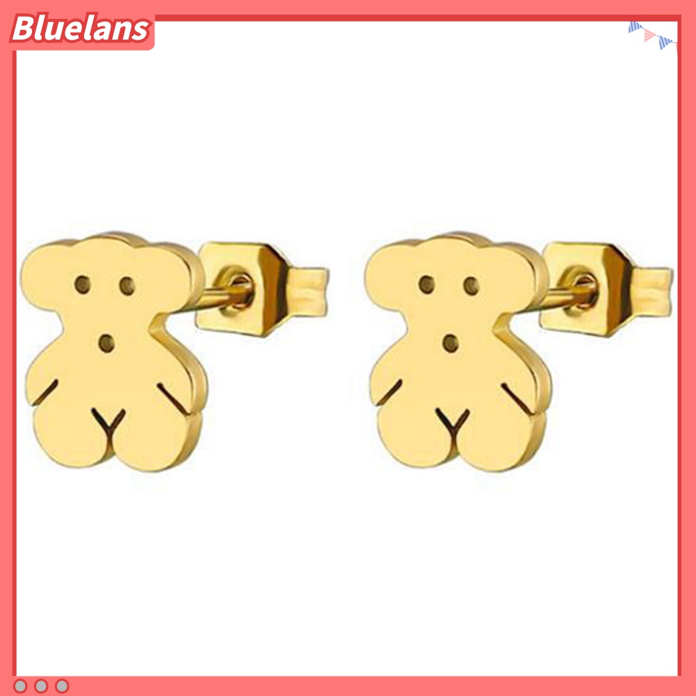 Anting Tusuk Bentuk Kartun Beruang Mini Bahan Stainless Steel Untuk Wanita