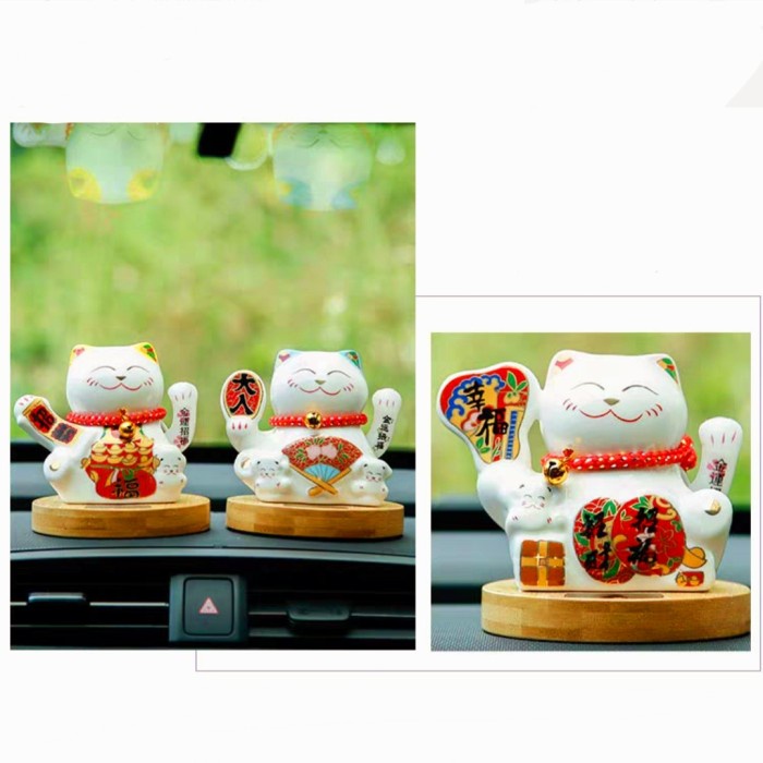 Kucing Hoki Maneki Neko Murah Kucing Putih Keramik Goyang TATAKAN KAYU Harga Grosir Termurah