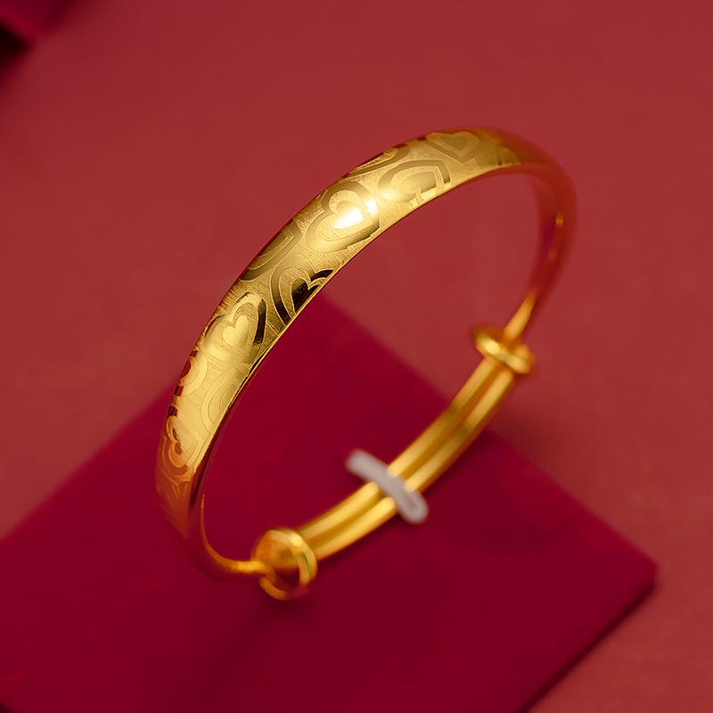 Gelang Tangan Lapis Emas Asli Kadar 375 Motif Print Hati 10mm Untuk Wanita