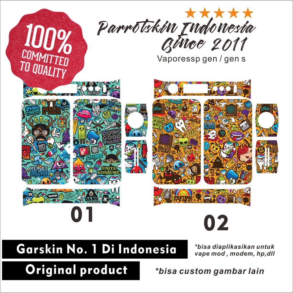 Garskin Skin hotcig Vaporesso Gen Gen S full body doodle sticker bisa custom