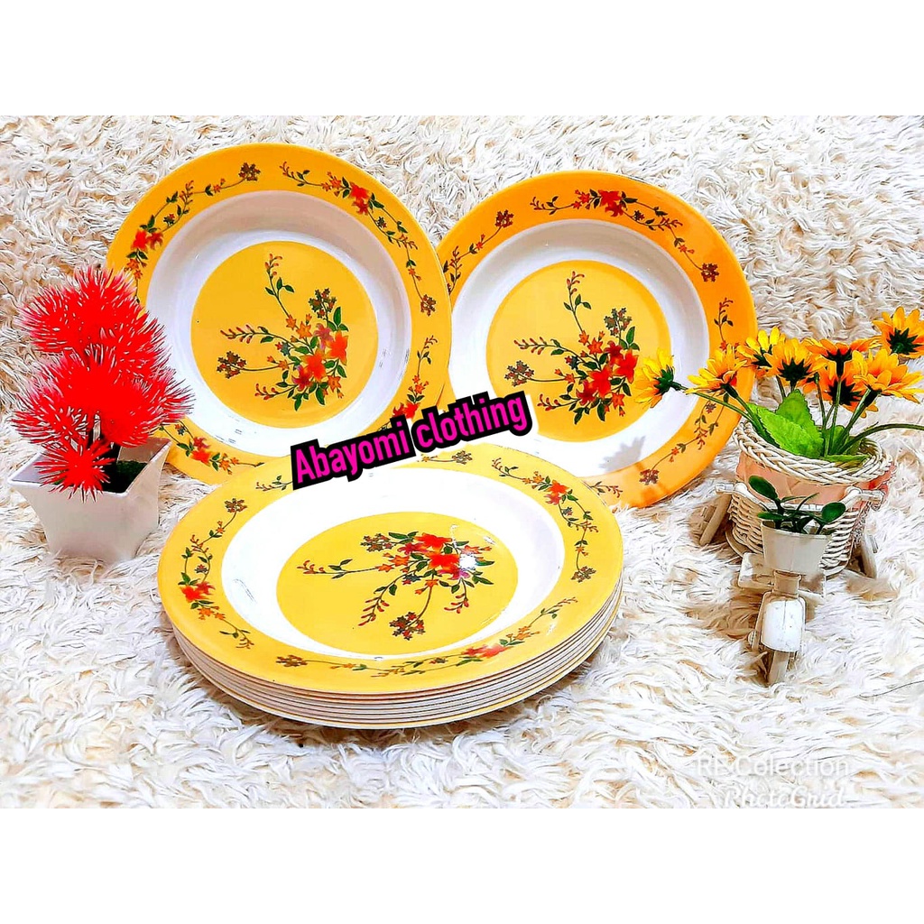 PAKET 12 PCS PIRING SEMI MELAMIN MOTIF BUNGA KUNING TERBARU/ BAYAR DITEMPAT
