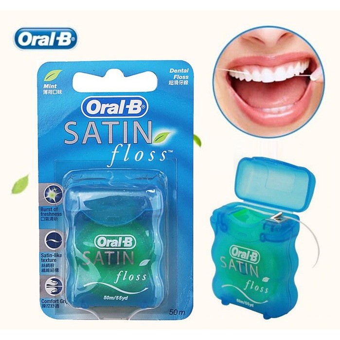 *HAZELCARE* Oral B Oral-B Essential Waxed Dental Mint / Satin Floss - Benang Gigi 50m 50 m