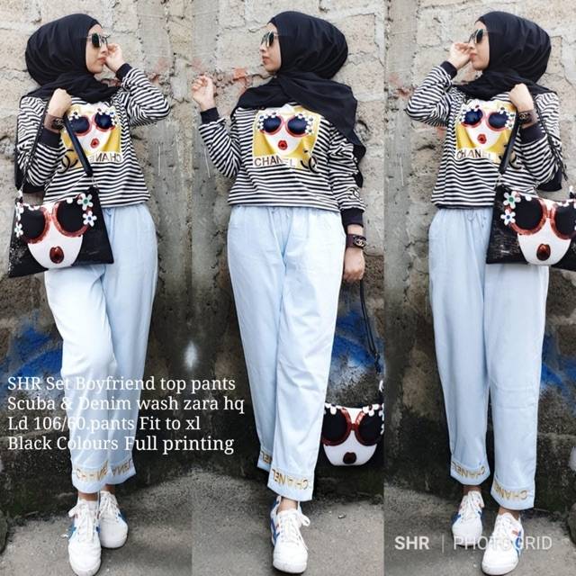 SHR set boyfriend top pants setelan celana ori syahira termurah