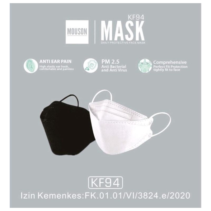 Masker KF94 MOUSON 4PLY ISI 10pcs Masker KF 94 Masker 4D Masker KF94 KOREA 4ply KF94 Warna isi 10pc Murah