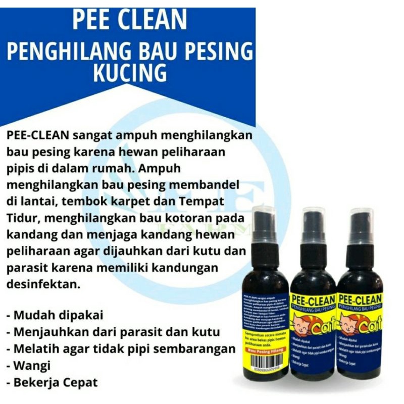 Pee-Clean Penghilang Bau Pesing Pipis BAB Kelinci Kucing Anjing Pewangi Kandang 60 ML