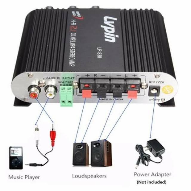 Ampli - Ampli Mini - Amplifier Mobil - Amplifier Subwoffer - Amplifier Mini HiFi Stereo Amplifier Treble Bass Booster 12V - LP-838