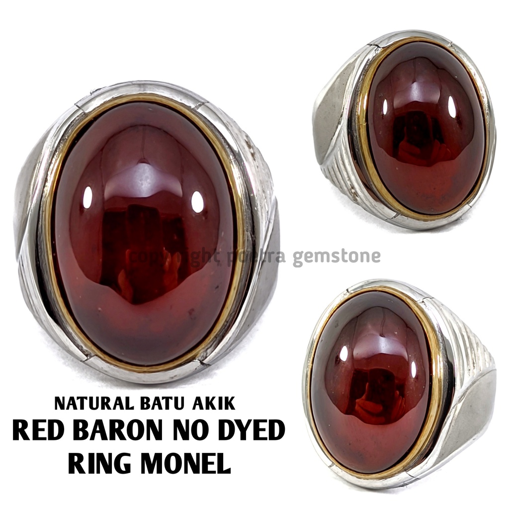 Natural Batu Akik Red Baron No Dyed Ring Monel RB03