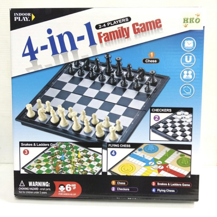 4 in 1 Family Game Mainan Board Game Catur Othello Ular Tangga Ludo