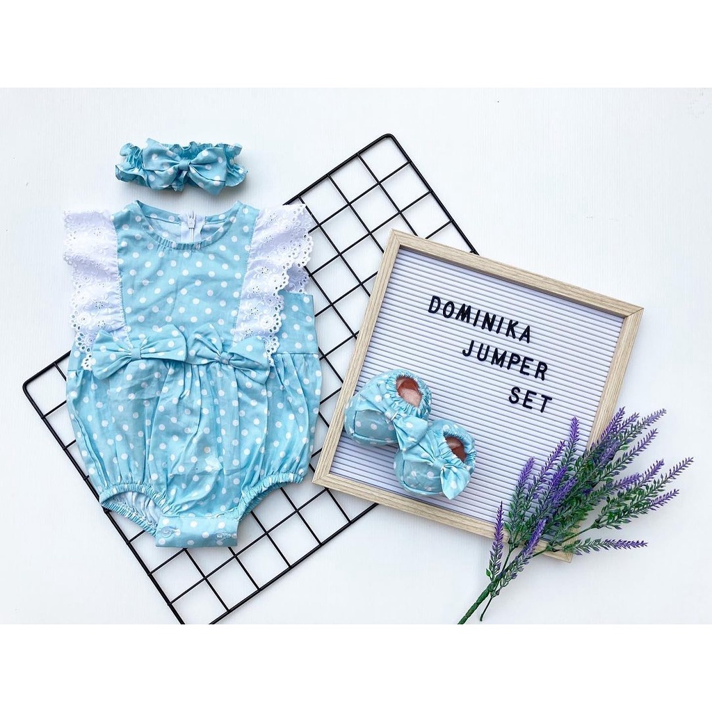 Hampers DOMINIKA / TSUM / MOCHI Baju Jumper Giftset Kado Lahiran Pakaian Anak Bayi Perempuan Laki Terlaris Murah-polka blue