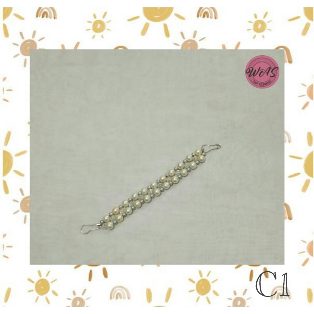 Konektor Masker Hijab / Mutsin 4mm 8mm / Handmade / Mutiara putih silver / Kristal putih