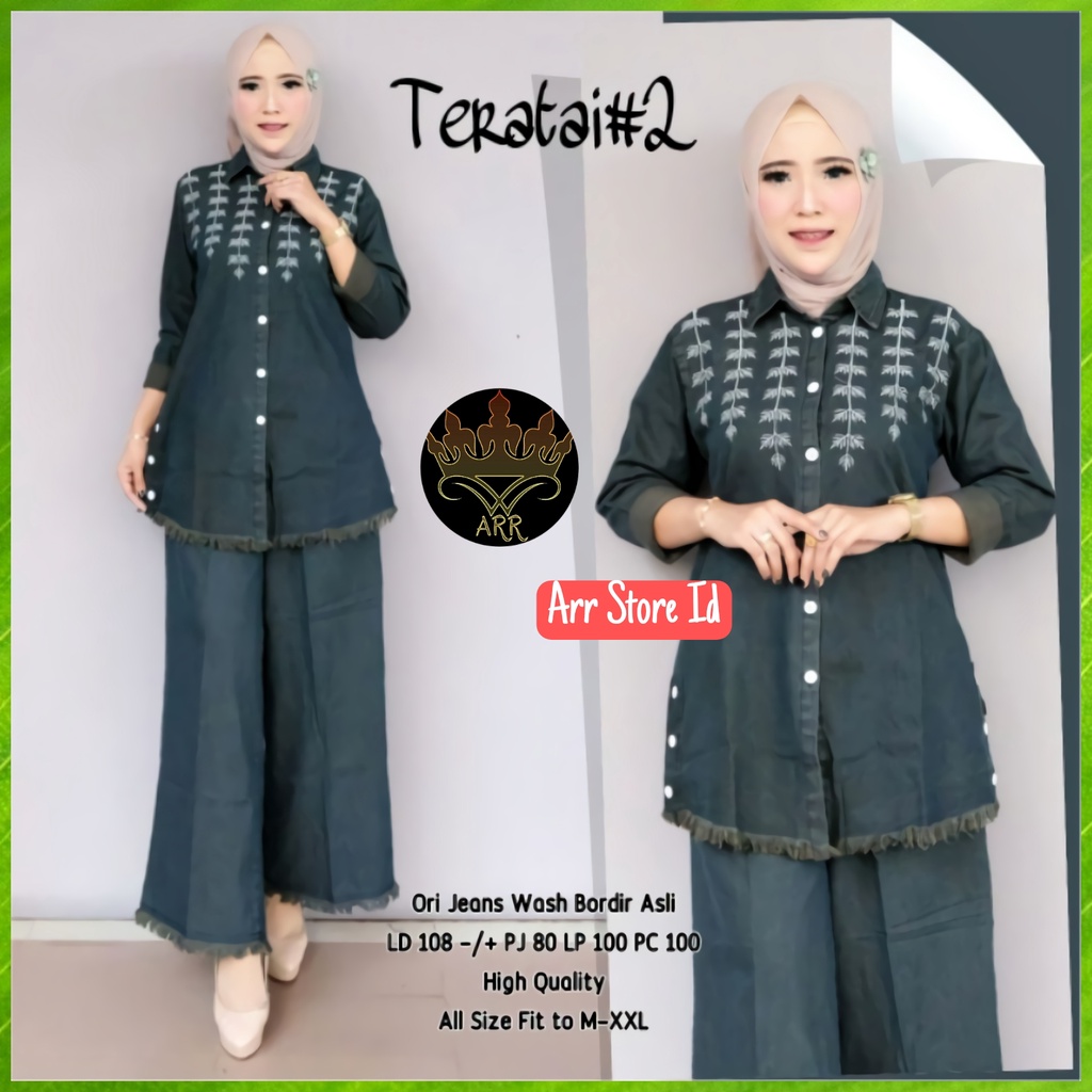 Baju Setelan Stelan Fashion Set Jeans Jins Muslim Wanita Kekinian Terbaru 2022 Ld 108 P 80 Teratai Set Allsize