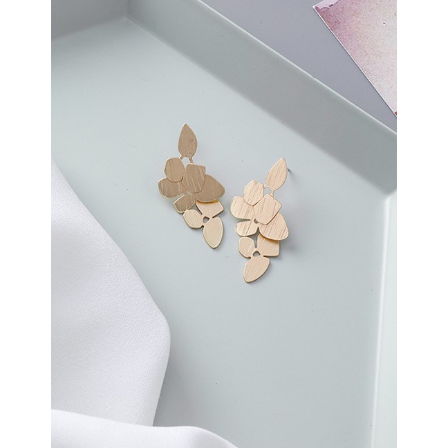 LRC Anting Tusuk Fashion Gold 925 Silver Needle Geometric Leaf Stud Earrings D48808