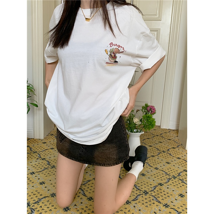 Print T-shirt Kaos Putih Lengan Pendek Wanita Oversize Korean Style