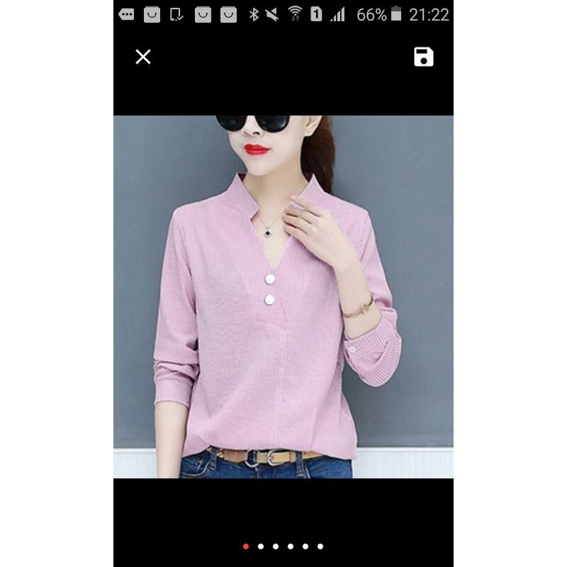 [sanghai button RO] Blouse Wanita Katun Pink/Biru Muda