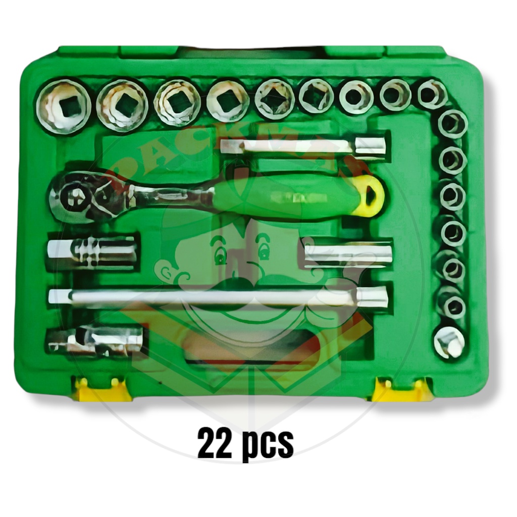 TEKIRO Kunci Sok Set 22 Pcs 1/2" Box Plastik (PVC) 10-32 mm Segi 6 12 PT Sock Hand Socket
