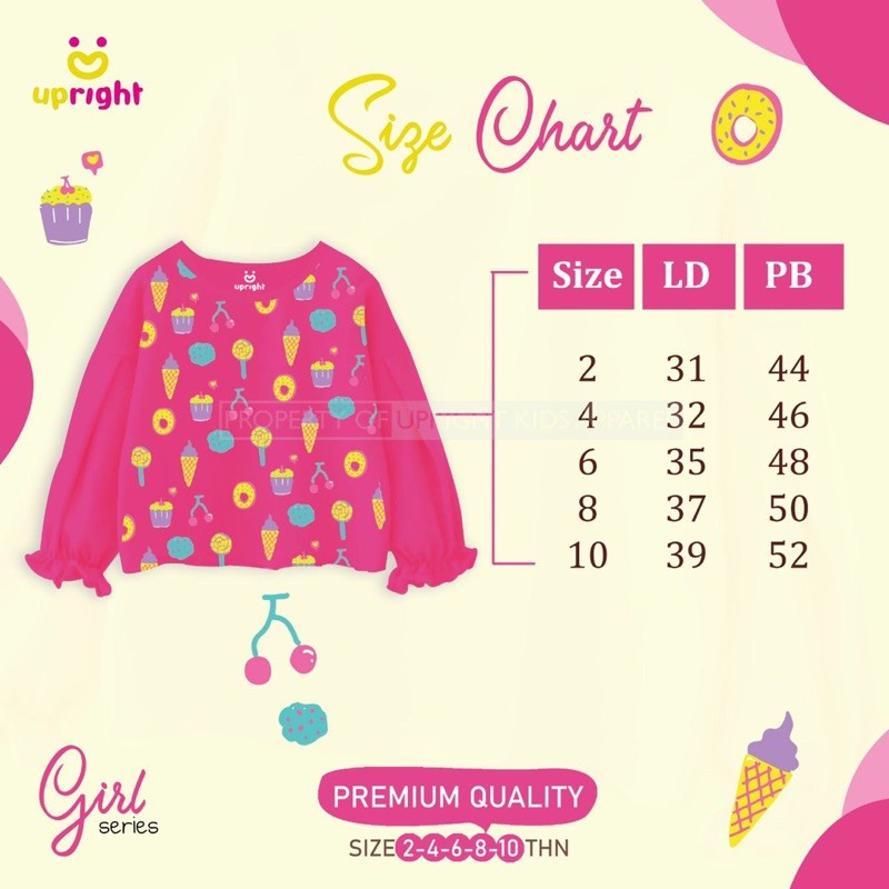 kaos upright ruffle untuk anak perempuan 1- 11 tahun longsleeve mix girl series