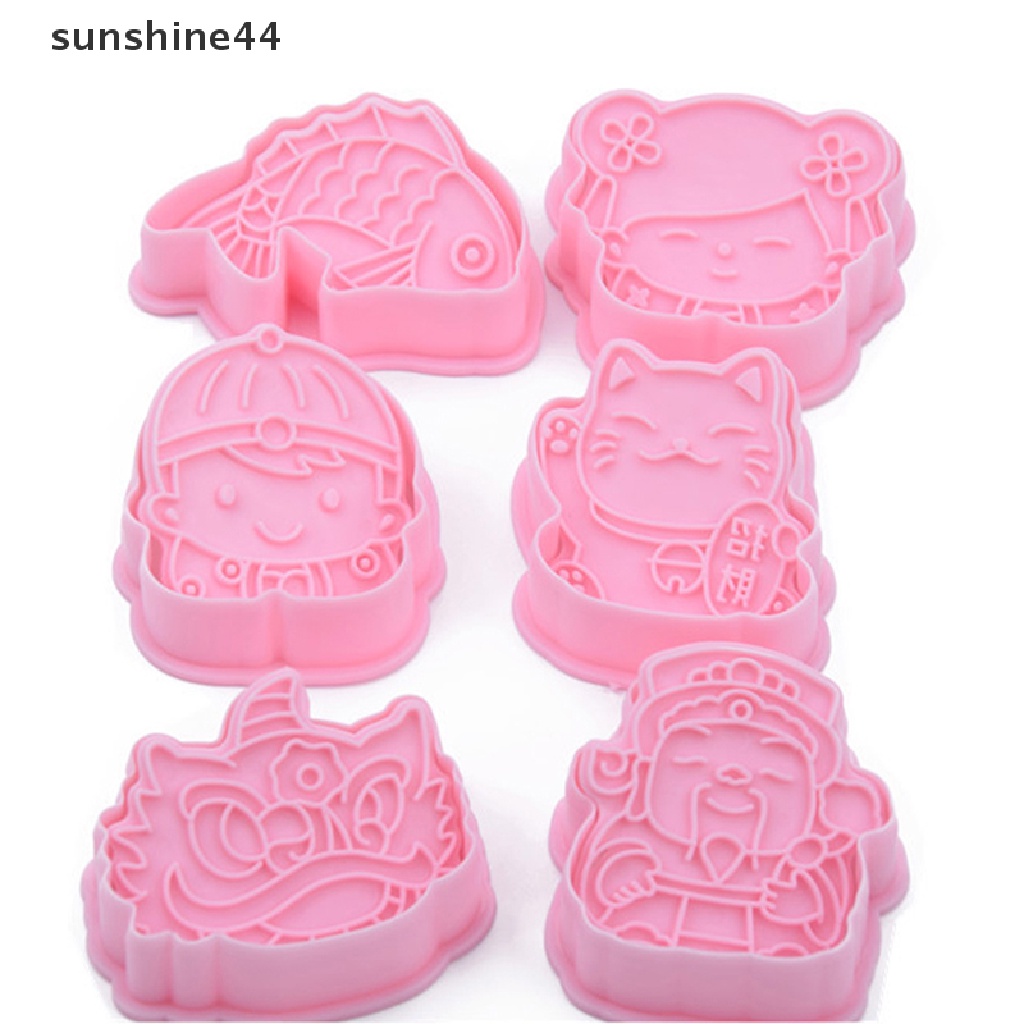 Sunshine 6 Set Zhaocai Cetakan Kue Bentuk Kucing Bahan Plastik