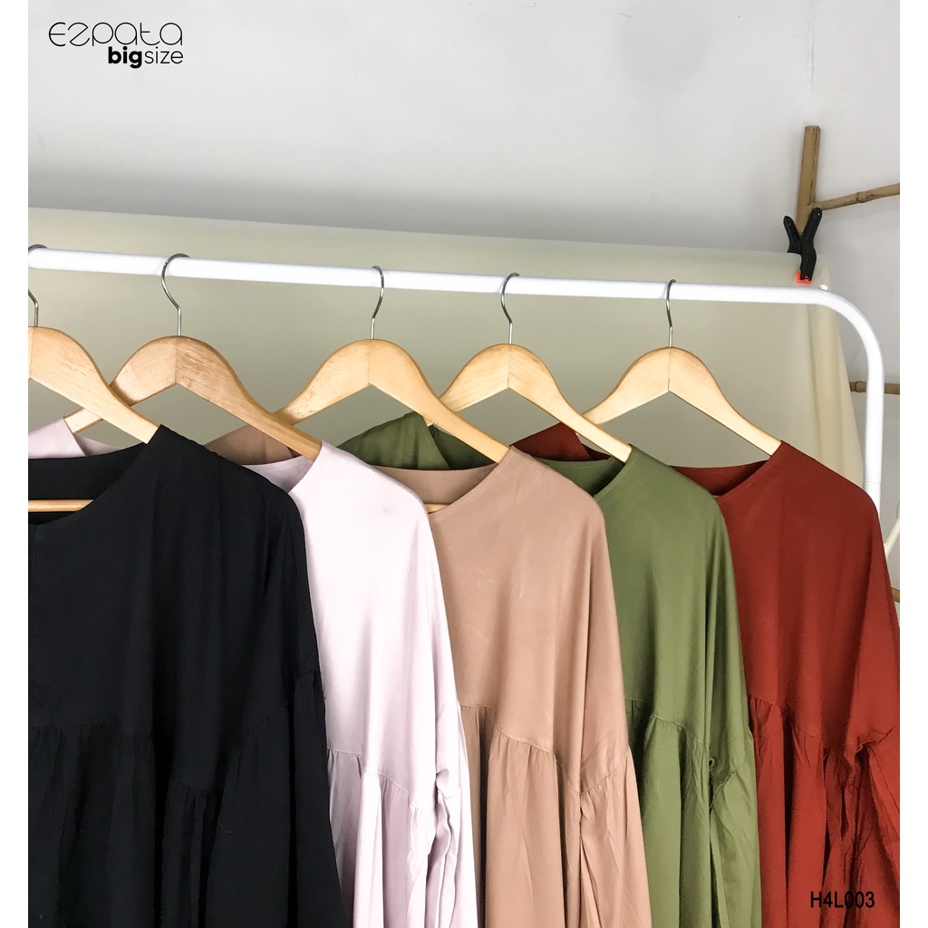 Ezpata Atasan Kemeja Polos Jumbo Bigsize LD 140cm Bahan Rayon Twil Kancing Aktif Busui Friendly Lengan Kancing Wudhu Friendly Style Terbaru Kekinian