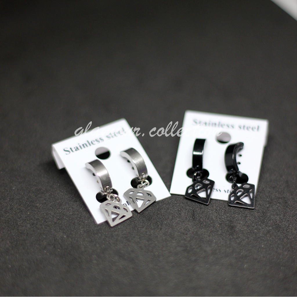 Anting Tindik Telinga Titanium Bandul Berlian Pria Model Kpop/Punk - Perlu Lubang Tindik