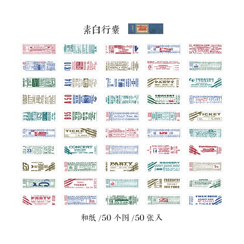Journamm 50pcs/pack Vintage Material Stickers Mini Book Scrapbooking Junk Journal Creative Stationery DIY Decoration Stickers-G