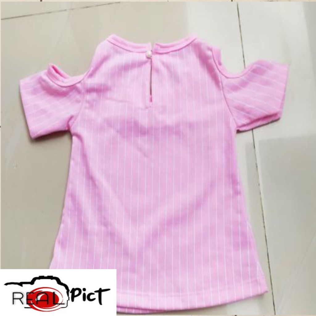 VISION ONLINE-SET STRIPE MINIE PINKY || Setelan anak perempuan cewek minnie mouse off shoulder pink