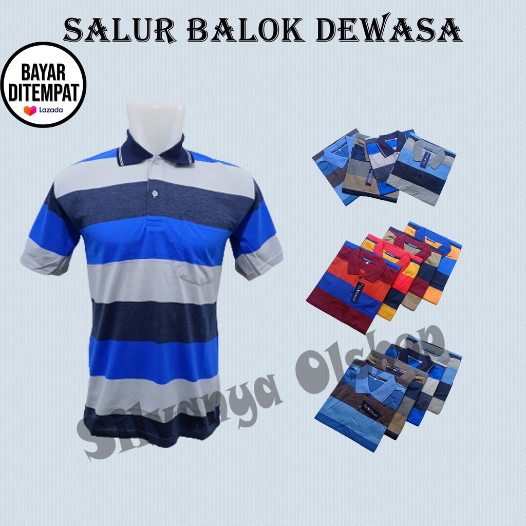 Bisa COD | Kaos Bapak Bapak Lengan Pendek / Kaos Kerah Wangki / Kaos Salur Balok Dewasa / Kaos Kerah