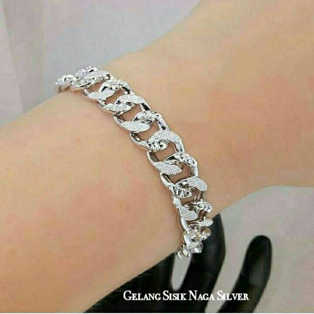 gelang wanita sisik naga silver perhiasan rhodium lapis emas 24k