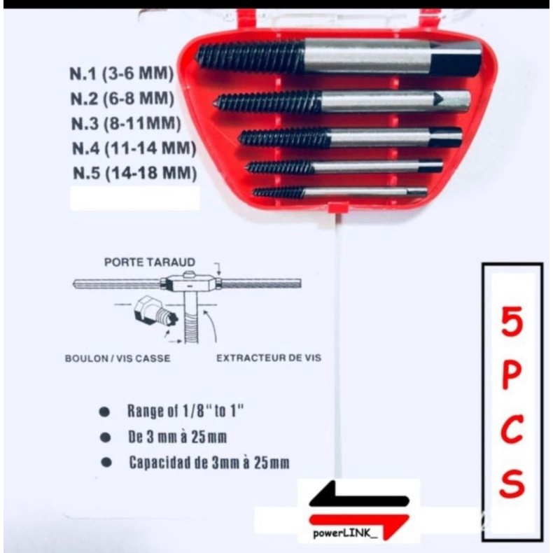 screw extractor set 5pcs tap balik set 5 pcs pencabut baut rusak patah