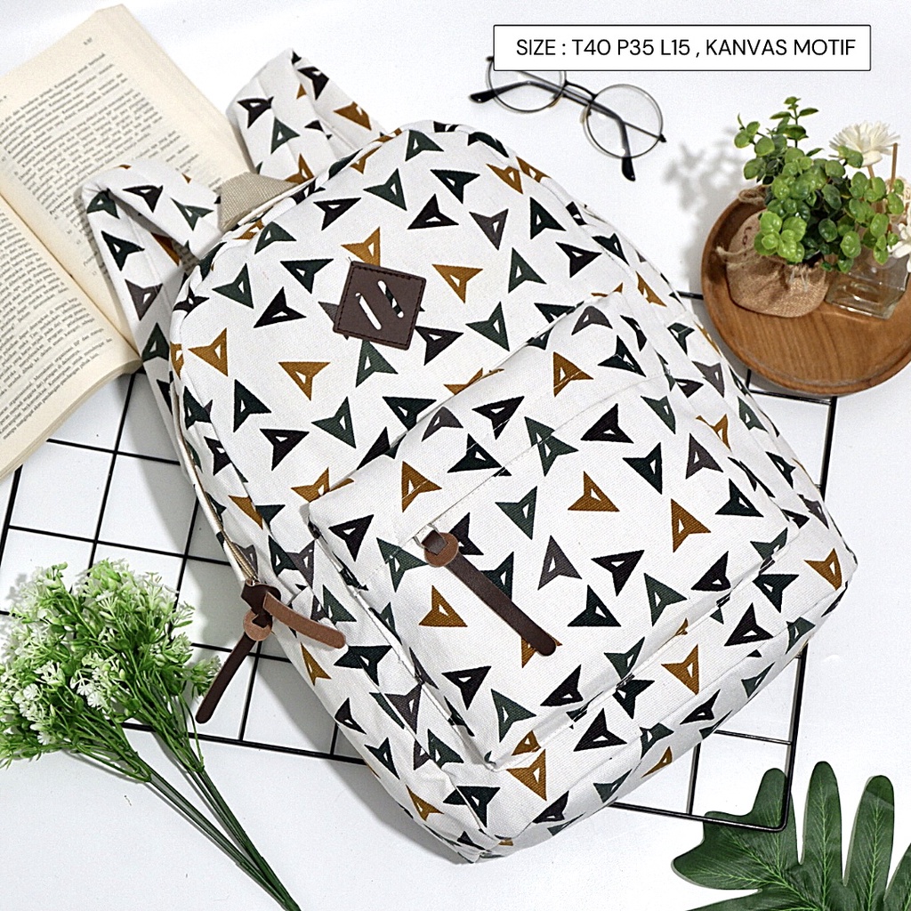 Promo Gratis Ongkir Tas Ransel Pria / Wanita Bahan Kanvas Motif Gaya Korea produk lokal indonesia-Motif 96