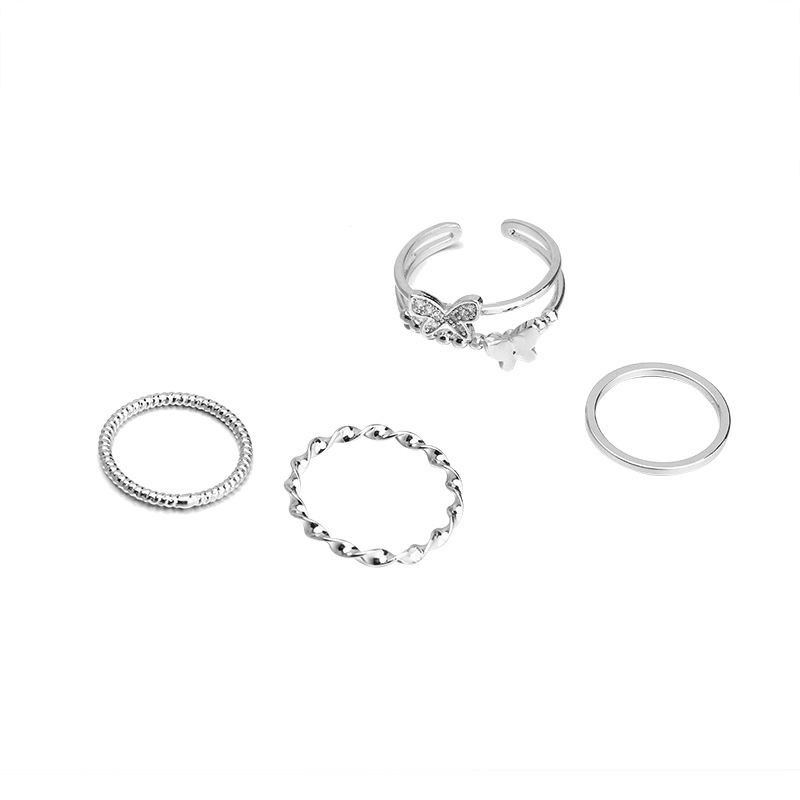 4 Pcs/set 925 Fashion Perak Cincin Set Kupu-kupu Berlian Imitasi Wanita Jari Cincin Perhiasan Aksesoris ANTOP