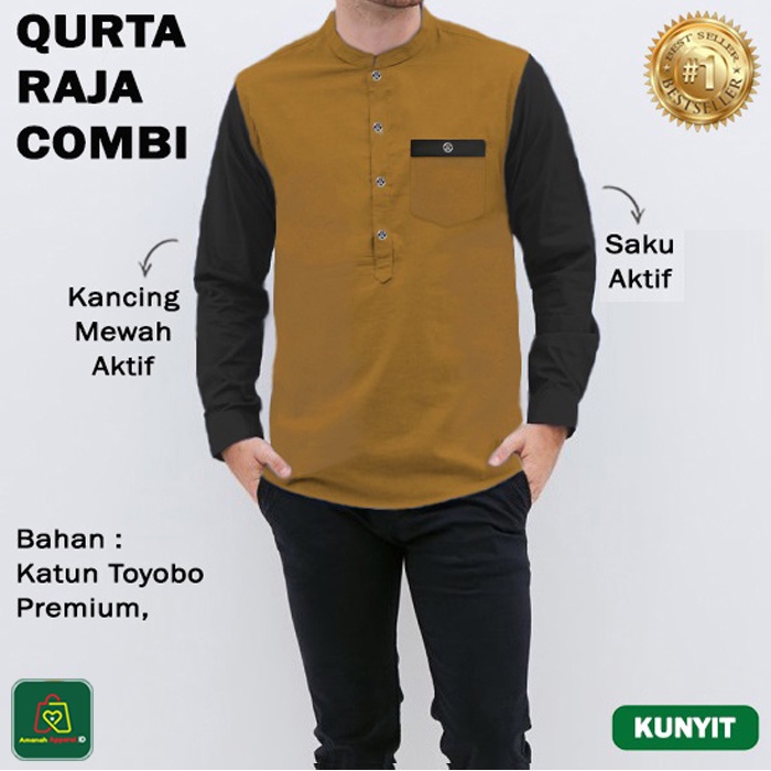 Baju Muslim Pria QURTA RAJA COMBI Lengan Panjang Bahan Toyobo Premium Size M-XXL / 26255 26257 26259 26261